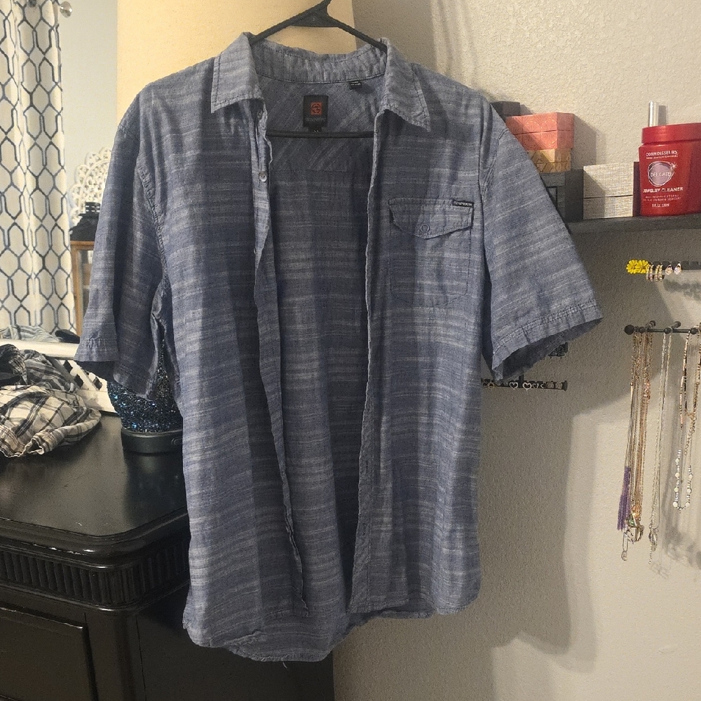 Blue Casual Button Down Shirt with Plaid Design
